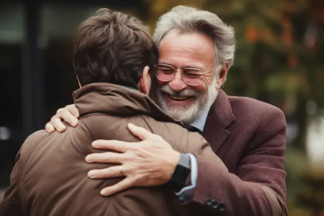 Dois homens se abraçando