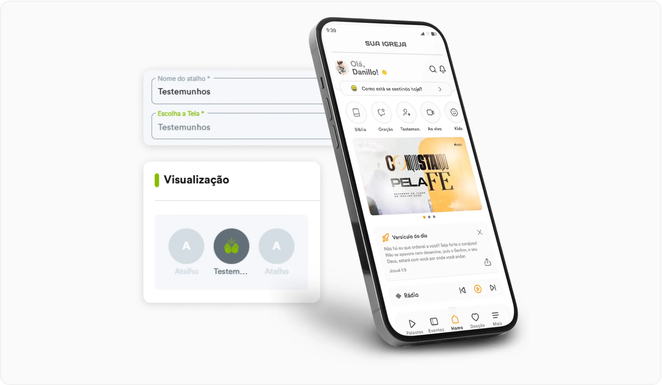 Testemunhos com mais visibilidade na home do app