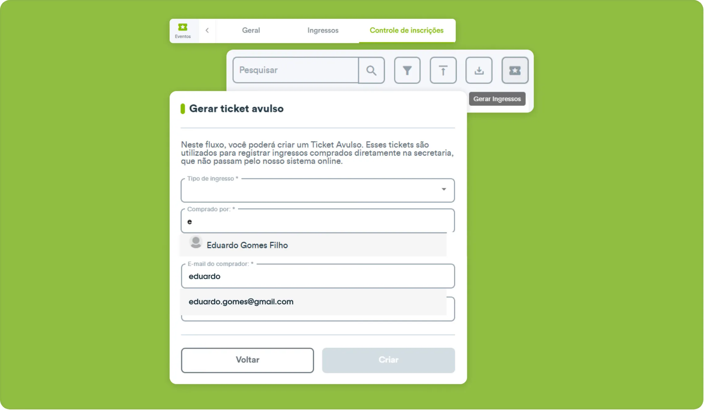 E-mail preenchido automaticamente na criação de tickets avulsos