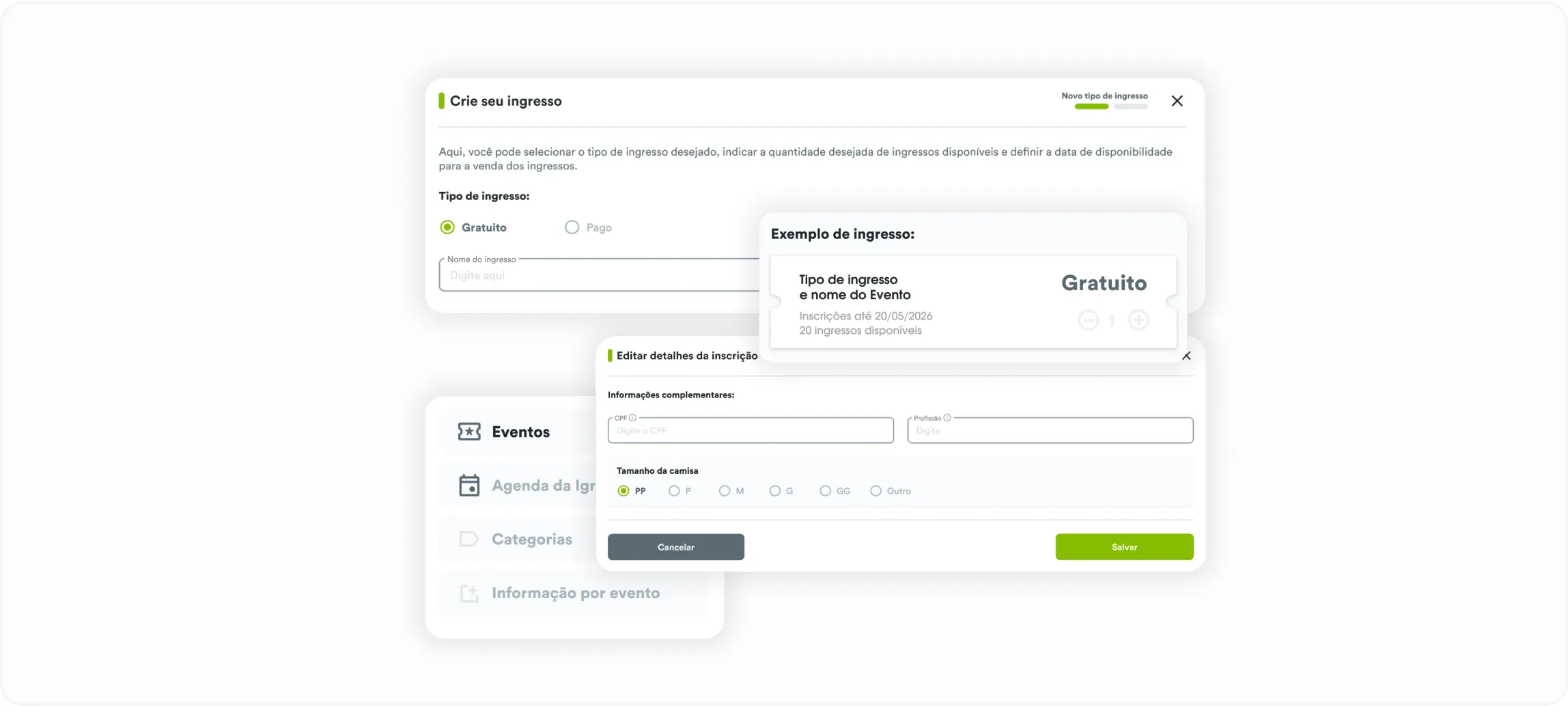 Informações complementares por tipo de ingresso — perguntas certas para cada participante